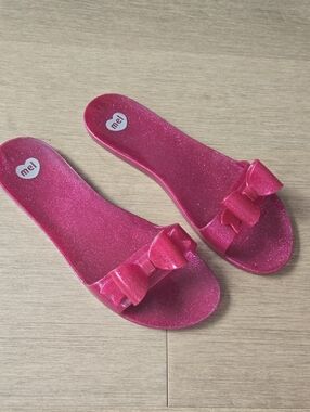 Melissa Pink Glitter Bow Slide Sandals